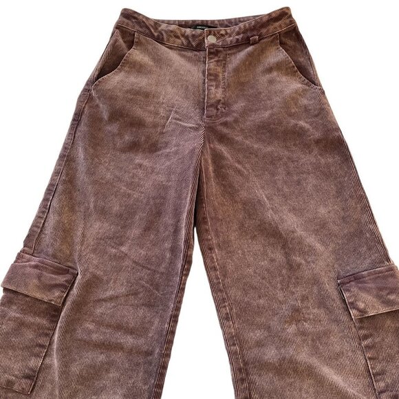 Womens Medium Brown Corduroy Wide Bell Bottom Flare Stretch Pull Ons 90s - Picture 6 of 13